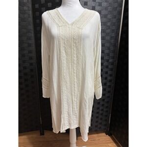 Raya Sun Shift Dress Cover Up Ivory Crochet Embroidered Gauze Boho Beach S/M